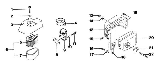 Motor, filtre aire, escape LUX 47 KV Cortacésped